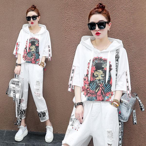 leisure suit women's wear the new summer 2020 features sports suits printed nine minutes of pants two-piece women, White
leisure suit women's wear the new summer 2020 features sports suits printed nine minutes of pants two-piece women, White