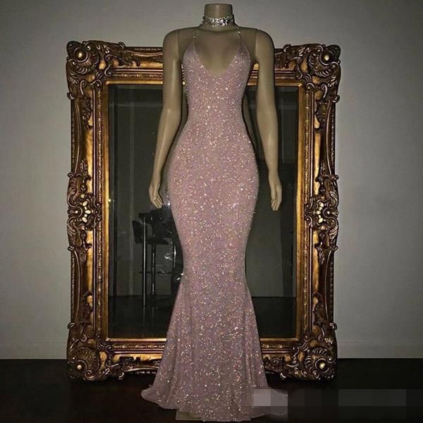 blush pink sequins mermaid prom dresses spaghetti straps floor length 2019 plus size custom made formal evening wear party gowns, Black
blush pink sequins mermaid prom dresses spaghetti straps floor length 2019 plus size custom made formal evening wear party gowns, Black