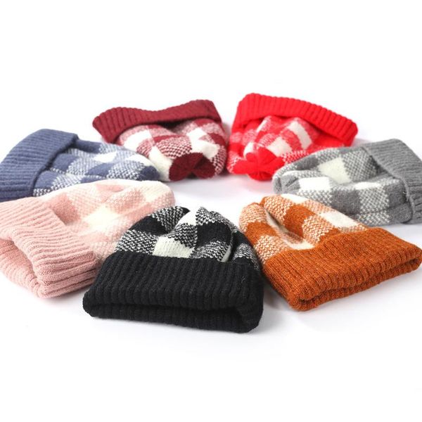 fashion women's winter collar plus velvet thick plaid knit parent-child warm hat, Blue;gray
fashion women's winter collar plus velvet thick plaid knit parent-child warm hat, Blue;gray