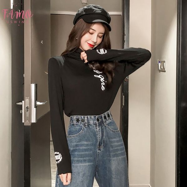 women simple casual thick letter print t shirt female fashion slim thin high collar long sleeve bottoming wild casual t shirts, White
women simple casual thick letter print t shirt female fashion slim thin high collar long sleeve bottoming wild casual t shirts, White