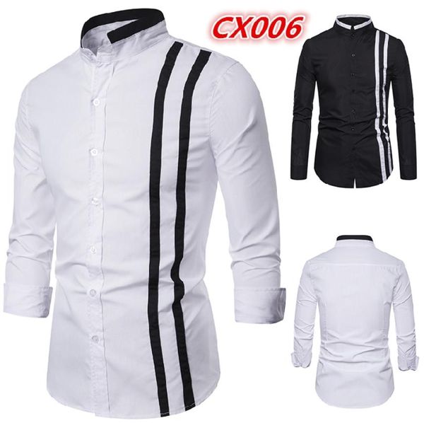 men dress shirt stand collar long sleeve single breasted black white contrast color design men dress business shirts cx006, White;black
men dress shirt stand collar long sleeve single breasted black white contrast color design men dress business shirts cx006, White;black