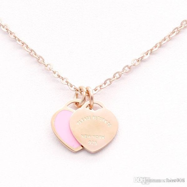pop uu new stainless steel enamel pink double heart necklace t necklace female short18k gold titanium steel necklace pendant for woman, Silver 
pop uu new stainless steel enamel pink double heart necklace t necklace female short18k gold titanium steel necklace pendant for woman, Silver