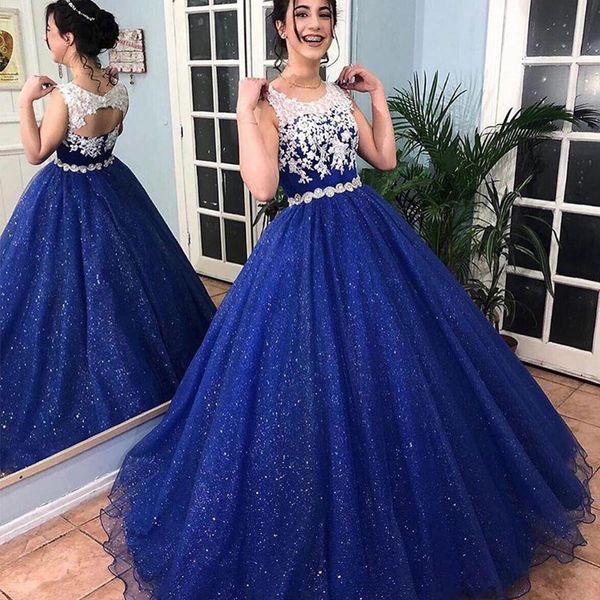 2020 sparkly royal blue ball gown lace quinceanera dresses vestido 15 years dress round neck open back girls sweet 16 formal gowns, Blue;red
2020 sparkly royal blue ball gown lace quinceanera dresses vestido 15 years dress round neck open back girls sweet 16 formal gowns, Blue;red