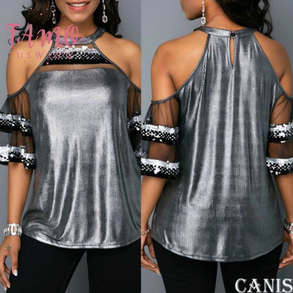 women short sleeve loose bling fashion ladies off shoulders halter sequined strapless shirt summer casual lace shirt, White
women short sleeve loose bling fashion ladies off shoulders halter sequined strapless shirt summer casual lace shirt, White