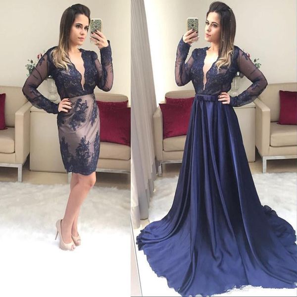 dark navy lace prom dresses 2020 deep v neck long sleeves evening dress appliques sheath party pageant gowns with detachable train, Black
dark navy lace prom dresses 2020 deep v neck long sleeves evening dress appliques sheath party pageant gowns with detachable train, Black