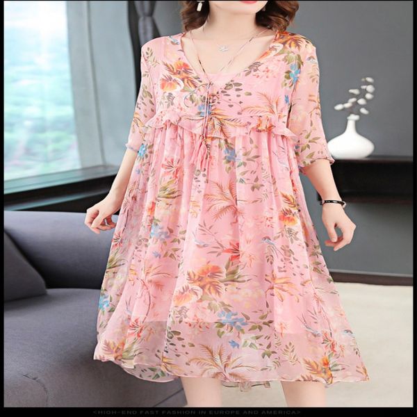 new silk dress spring summer floral print chiffon silk dress loose fashion casual elegant mid-calf female, Black;gray
new silk dress spring summer floral print chiffon silk dress loose fashion casual elegant mid-calf female, Black;gray