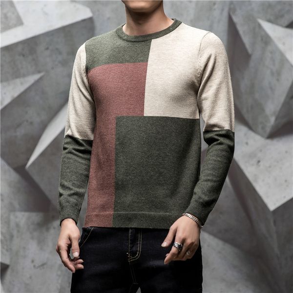 men patchwork warm pullover sweater stitching spring autumn round neck slim fit homme sweaters male casual cool knitting clothes, White;black
men patchwork warm pullover sweater stitching spring autumn round neck slim fit homme sweaters male casual cool knitting clothes, White;black