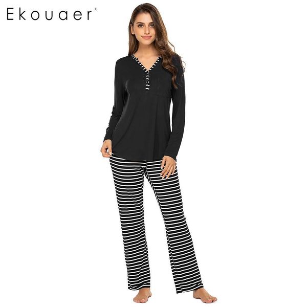 women's sleepwear ekouaer women autumn two pieces pajamas suit v neck long sleeve striped pants pajama set ladies homewear, Black;red
women's sleepwear ekouaer women autumn two pieces pajamas suit v neck long sleeve striped pants pajama set ladies homewear, Black;red
