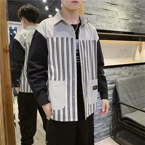 2019 work clothes long sleeve shirt male vertical stripe pocket pure cotton streetwear single breasted japan style gray yellow, White;black
2019 work clothes long sleeve shirt male vertical stripe pocket pure cotton streetwear single breasted japan style gray yellow, White;black
