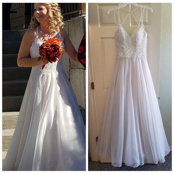 graceful spaghetti straps organza summer wedding dresses a-line lace appliques wedding dress criss cross back bridal gowns online, White
graceful spaghetti straps organza summer wedding dresses a-line lace appliques wedding dress criss cross back bridal gowns online, White