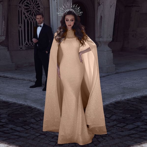 sparkly sequin mermaid cape evening party dress with long train cape beaded luxury arabic banquet gowns, White;black
sparkly sequin mermaid cape evening party dress with long train cape beaded luxury arabic banquet gowns, White;black
