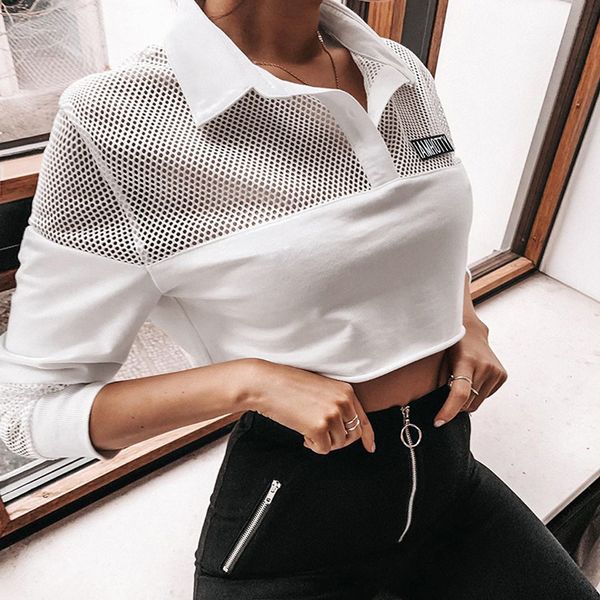 womens sweatshirt pullovers short mesh solid long sleeve turn down collar sweatshirt streetwear casual blouse moletom, Black
womens sweatshirt pullovers short mesh solid long sleeve turn down collar sweatshirt streetwear casual blouse moletom, Black