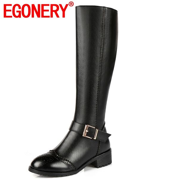 egonery genuine leather round toe med squaer heel zipper concise elegant casual winter outside women plush warm knee high boots, Black
egonery genuine leather round toe med squaer heel zipper concise elegant casual winter outside women plush warm knee high boots, Black