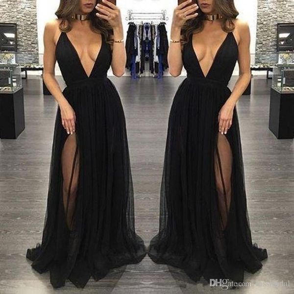 black a line prom dresses deep v neck tulle spaghetti straps high side split sweep train formal evening gowns vestidos de noche
black a line prom dresses deep v neck tulle spaghetti straps high side split sweep train formal evening gowns vestidos de noche