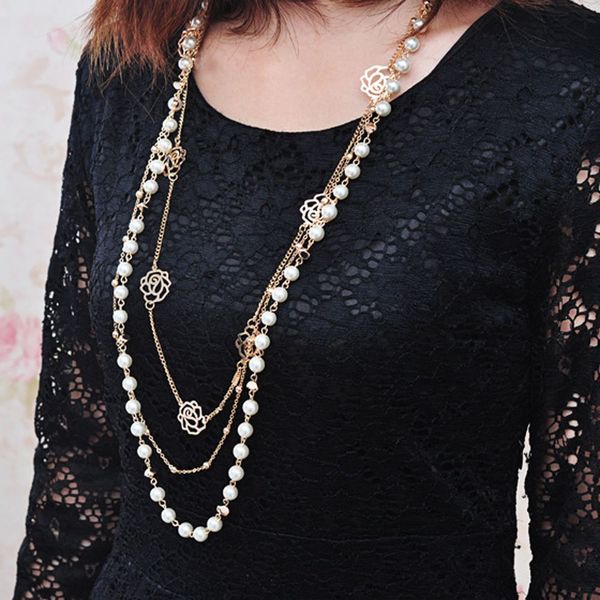women fashion clothing accessories elegant multilayer beaded rose necklace imitation pearl alloy long sweater chain accessories, Silver
women fashion clothing accessories elegant multilayer beaded rose necklace imitation pearl alloy long sweater chain accessories, Silver