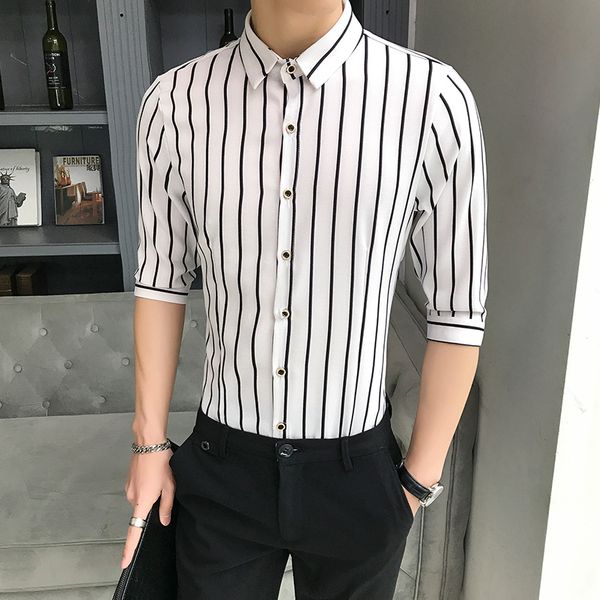 summer men's dress shirt slim fit men's casual striped shirt 3/4 sleeve formal dress shirts men male clothing camisa plus xxxxxl, White;black
summer men's dress shirt slim fit men's casual striped shirt 3/4 sleeve formal dress shirts men male clothing camisa plus xxxxxl, White;black