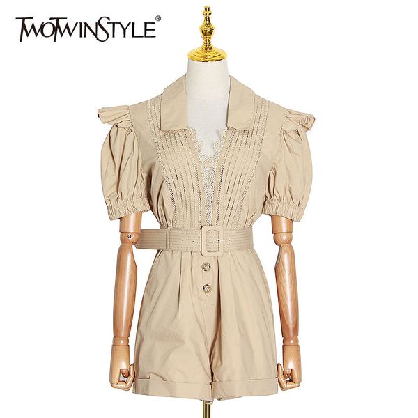 twotwinstyle elegant patchwork lace women short jumpsuit v neck lantern short sleeve high waist with sashes playsuits female new, Black;white
twotwinstyle elegant patchwork lace women short jumpsuit v neck lantern short sleeve high waist with sashes playsuits female new, Black;white