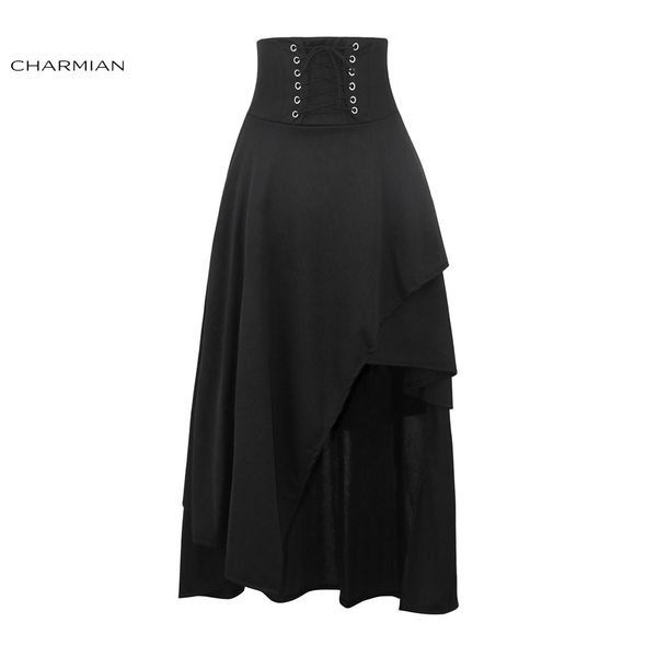 charmian women's black steampunk long skirt lace up high waist medieval renaissance asymmetrical skirt with zipper saias, Black;gray
charmian women's black steampunk long skirt lace up high waist medieval renaissance asymmetrical skirt with zipper saias, Black;gray