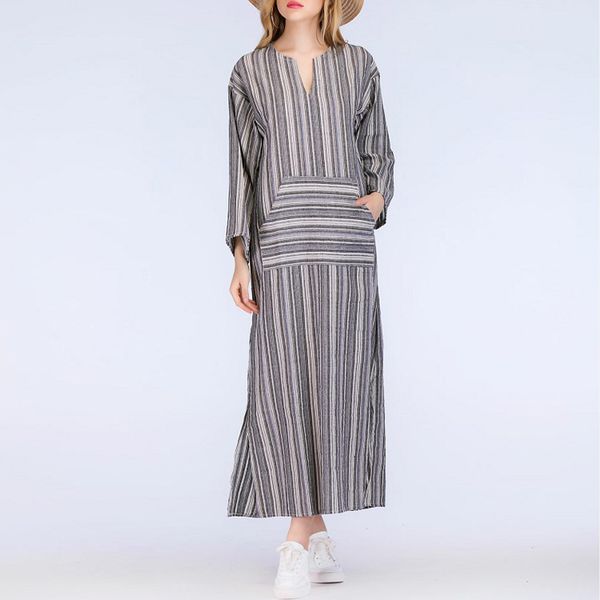 johnature plus size 2019 spring s-5xl women dress casual striped v-neck pocket loose cotton linen long dresses gray red green, Black;gray
johnature plus size 2019 spring s-5xl women dress casual striped v-neck pocket loose cotton linen long dresses gray red green, Black;gray