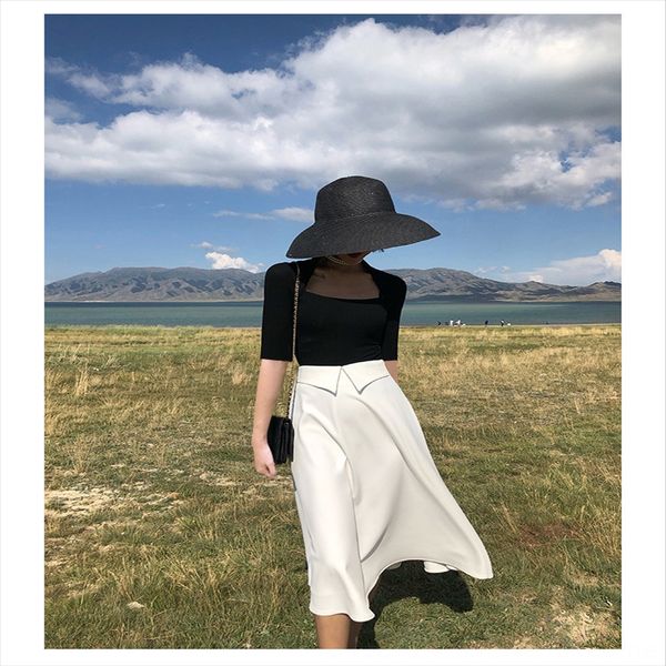 hehepburn elegant shoulder hanging neck square collar modal knitwear knitwear t-shirt female collarbone top, White
hehepburn elegant shoulder hanging neck square collar modal knitwear knitwear t-shirt female collarbone top, White