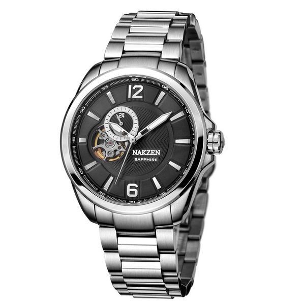 nakzen automatic mechanical watch men's tungsten steel strap business sapphire crystal mirror tungsten steel watch, Slivery;brown
nakzen automatic mechanical watch men's tungsten steel strap business sapphire crystal mirror tungsten steel watch, Slivery;brown