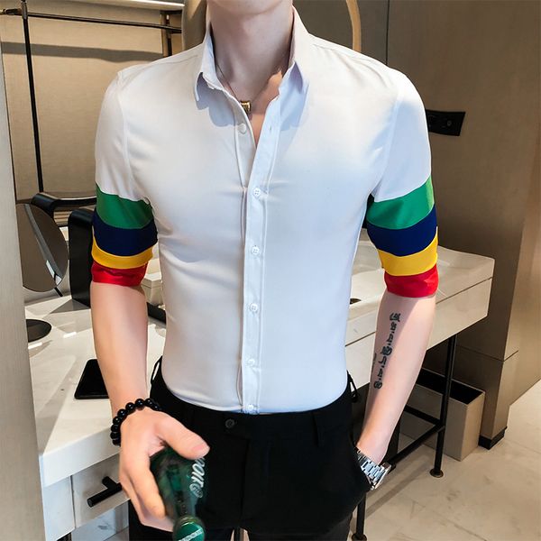 men's casual shirts british style summer men white shirt dress fashion 2021 patchwork color half sleeve for slim fit streetwear blouses, White;black
men's casual shirts british style summer men white shirt dress fashion 2021 patchwork color half sleeve for slim fit streetwear blouses, White;black
