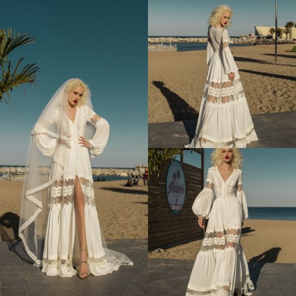 daria karlozi bohemia chiffon wedding dresses v neck lace trumpet long sleeve split sweep train bridal gowns beach robe de mariée, White
daria karlozi bohemia chiffon wedding dresses v neck lace trumpet long sleeve split sweep train bridal gowns beach robe de mariée, White