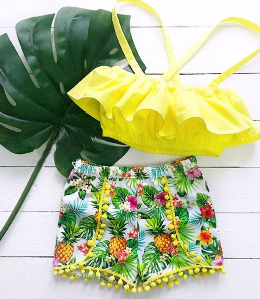 2pcs toddler kid baby girl clothes ruffle t-shirt floral shorts outfits set