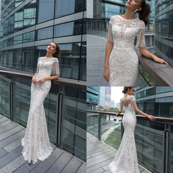 elegant crystal design mermaid wedding dresses jewel short sleeve lace applique tassel sequins wedding gown sweep train robe de mariée, White
elegant crystal design mermaid wedding dresses jewel short sleeve lace applique tassel sequins wedding gown sweep train robe de mariée, White