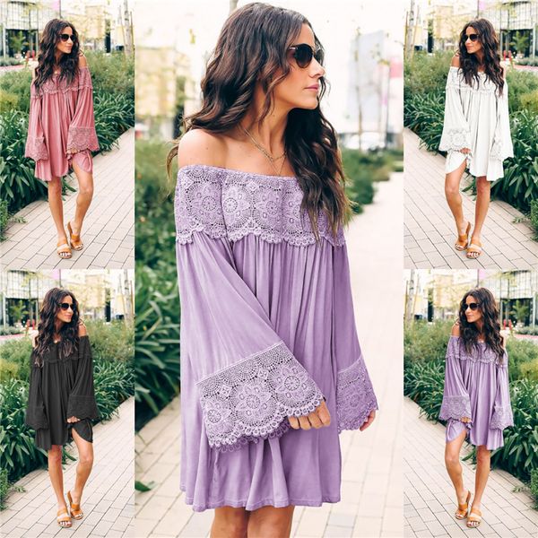 2019 dhl women long bell sleeve off shoulder lace crochet splice long sleeve loose beach cover shirt mini dress, Black;gray
2019 dhl women long bell sleeve off shoulder lace crochet splice long sleeve loose beach cover shirt mini dress, Black;gray