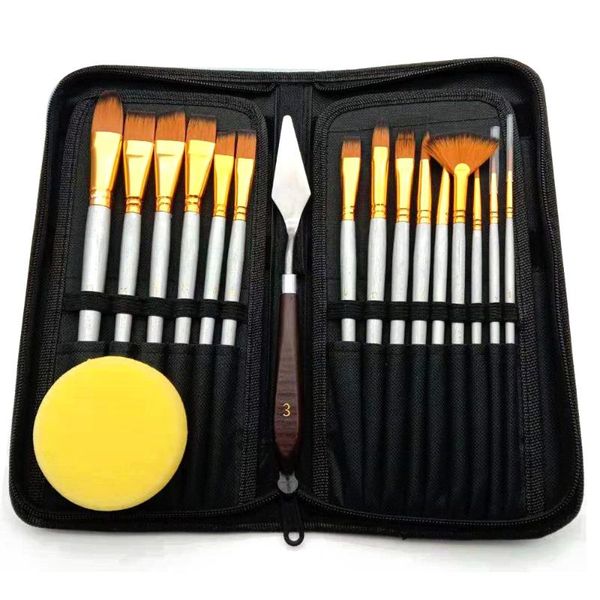 17pcs Artist Paint Brush Set With Canvas Bag Paint Scraper Sponge For Brush Oil Acrylic Drawing Painting Art Supplies