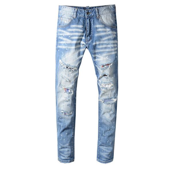 2019 new fashion men's jeans men's high street hole slim trousers tide brand micro elastic feet pants more size 29-40, Blue
2019 new fashion men's jeans men's high street hole slim trousers tide brand micro elastic feet pants more size 29-40, Blue