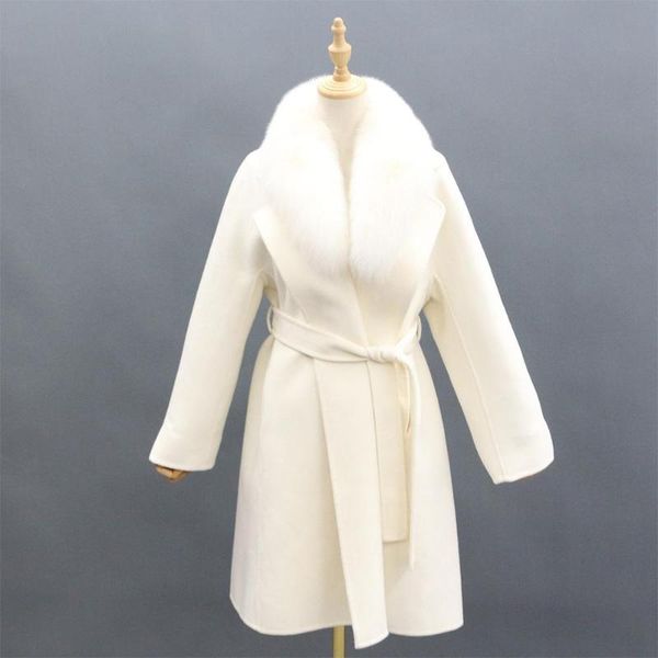 women loose cashmere coat real fur collar ladies fashionable warm solid outwear with adjustable belt, Black
women loose cashmere coat real fur collar ladies fashionable warm solid outwear with adjustable belt, Black