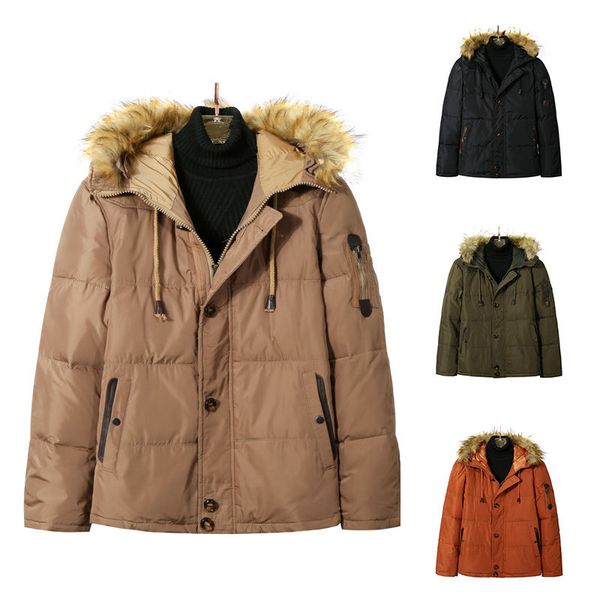 mens down jackets with button zipper long sleeve solid color mens fur collar hooded parkas winter warm clothing, Black
mens down jackets with button zipper long sleeve solid color mens fur collar hooded parkas winter warm clothing, Black
