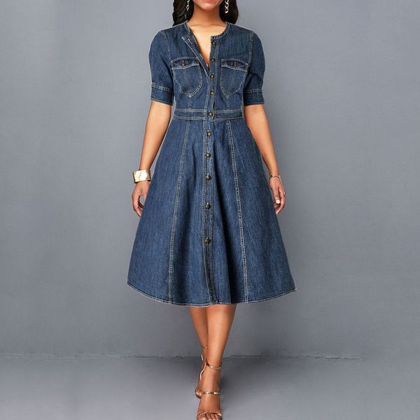 ladies jeans dress spring autumn women long sleeve slim o neck half sleeve denim dress female bow midi dress plus size 2xl, Black;gray 
ladies jeans dress spring autumn women long sleeve slim o neck half sleeve denim dress female bow midi dress plus size 2xl, Black;gray