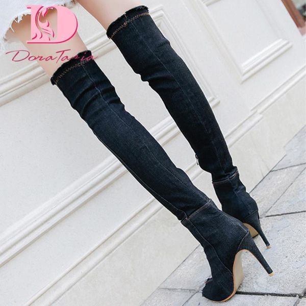 doratasia new arrivals denim fabric shoes woman boots female thin high heels peep toe zipper over-the-knee boots women shoes, Black
doratasia new arrivals denim fabric shoes woman boots female thin high heels peep toe zipper over-the-knee boots women shoes, Black