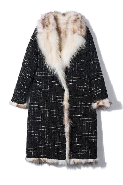 2018 new arrival luxury women's real fur cloak woolen coat with natural raccoon fur lining rf0189, Black
2018 new arrival luxury women's real fur cloak woolen coat with natural raccoon fur lining rf0189, Black