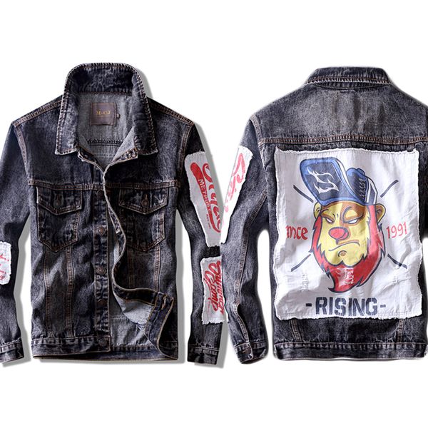 men's clothing denim jackets autumn new black denim jacket hip hop trend printing patch clothes, Black;brown
men's clothing denim jackets autumn new black denim jacket hip hop trend printing patch clothes, Black;brown