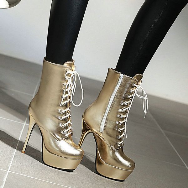 2019 women boots fashion zipper ankle boots women platform super high heel round toe autumn winter shoes gold, Black 
2019 women boots fashion zipper ankle boots women platform super high heel round toe autumn winter shoes gold, Black
