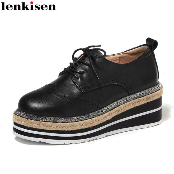 lenkisen new british school cow leather breathable hollow round toe high heels wedges thick bottom lace up daily wear pumps l03, Black
lenkisen new british school cow leather breathable hollow round toe high heels wedges thick bottom lace up daily wear pumps l03, Black