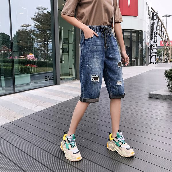 2019 summer new jeans for women plus-sized loose high waist denim shorts elastic waist harem pants trousers slim spring a059, Blue
2019 summer new jeans for women plus-sized loose high waist denim shorts elastic waist harem pants trousers slim spring a059, Blue