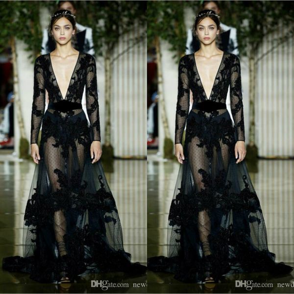 zuhair murad classic black prom dresses sheer lace formal gowns deep v neck evening wear long sleeves special occasion dress
zuhair murad classic black prom dresses sheer lace formal gowns deep v neck evening wear long sleeves special occasion dress