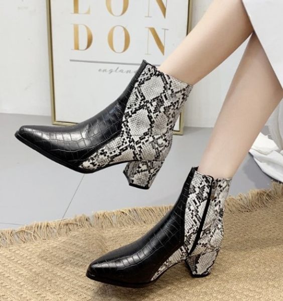 chunky heel bootee woman 2019 women's rubber boots leather booties autumn shoes luxury designer snake print low heels booties, Black
chunky heel bootee woman 2019 women's rubber boots leather booties autumn shoes luxury designer snake print low heels booties, Black
