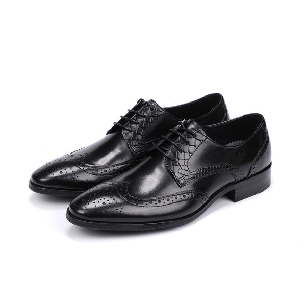 men's leather shoes business formal wear men shoes lace-up pure leather wedding shoes chaussure homme, Black