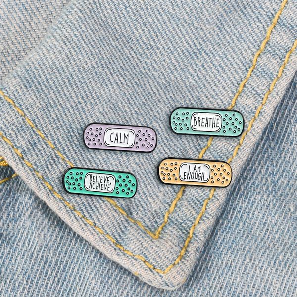 new children's cute cartoon band-aid brooch "breathe, believe achieve , calm, i am enough" color bandage plaster brooch gifts, Gray 
new children's cute cartoon band-aid brooch "breathe, believe achieve , calm, i am enough" color bandage plaster brooch gifts, Gray
