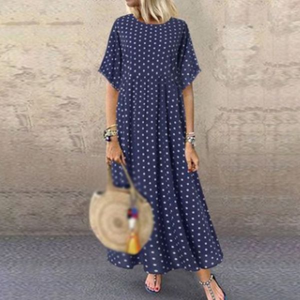 women long dress summer casual round neck short sleeve dot mid waist plus size loose ladies dresses, Black;gray
women long dress summer casual round neck short sleeve dot mid waist plus size loose ladies dresses, Black;gray