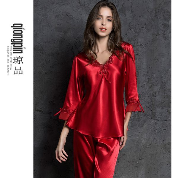 long sleeve women imitation silk two-piece sleepwear pijamas nightgowns nightdress suit, Black;red
long sleeve women imitation silk two-piece sleepwear pijamas nightgowns nightdress suit, Black;red