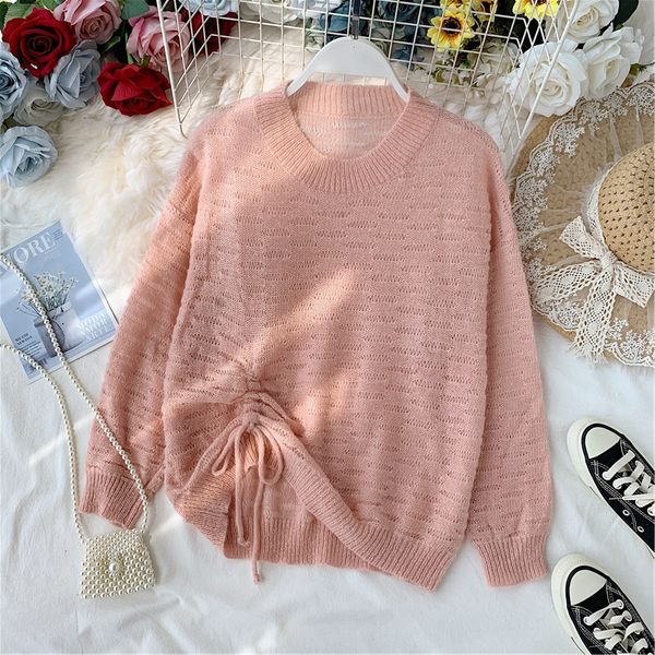 women sweater hollow out long sleeve pullover pink knitted korean elegant lace up autumn blue plus size large women jumpers, White;black
women sweater hollow out long sleeve pullover pink knitted korean elegant lace up autumn blue plus size large women jumpers, White;black
