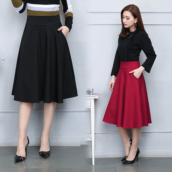 women girls new long section female skirts high waist slim a word skirt fashion student pleated skirt pocket, Black
women girls new long section female skirts high waist slim a word skirt fashion student pleated skirt pocket, Black