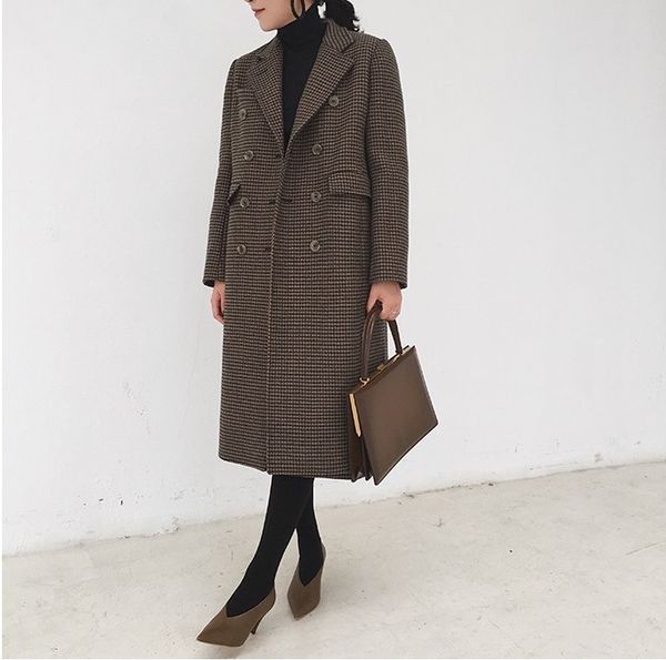 vintage plaid autumn winter coats women's long wool coats formal england style, Black
vintage plaid autumn winter coats women's long wool coats formal england style, Black